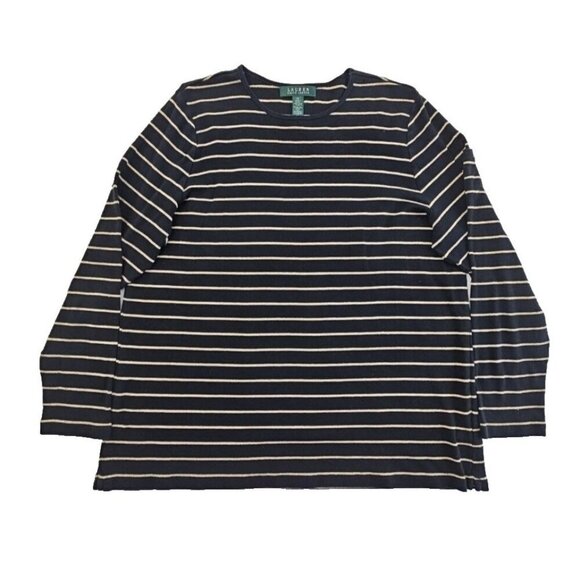 Lauren Ralph Lauren Green Label Top Size 1X Black & Gold Metallic Striped - Picture 1 of 14